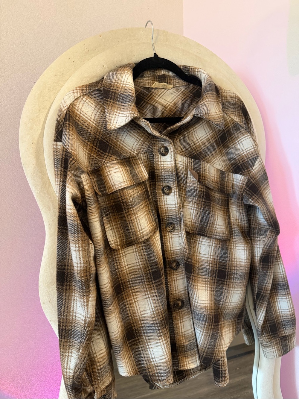 La Hearts Brown and Cream Plaid Button-Front Shirt